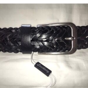 Locikeiy Men Black Braided Leather Belt Silver Buckle Size 40